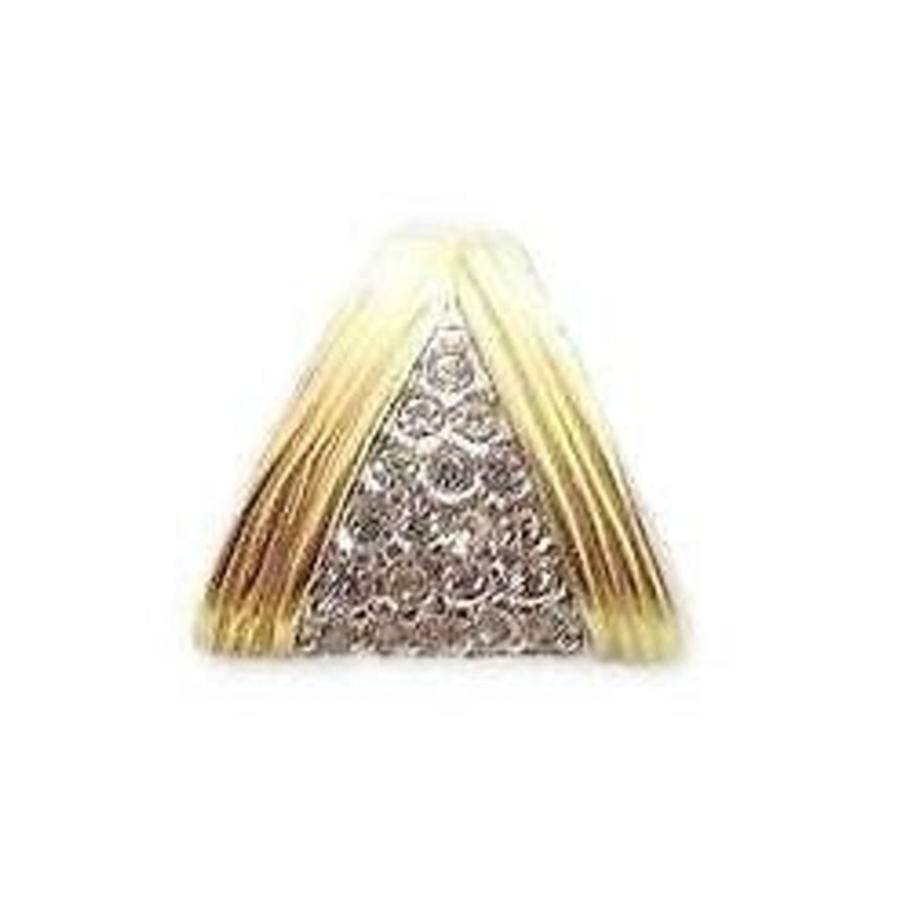 Vintage Two Tone Yellow &‎ White Gold Plated Clear Rhinestone Triangle Pendant